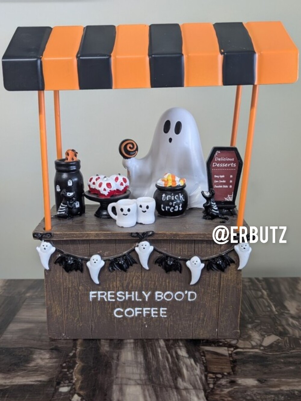 FRESHLY BOO'D COFFEE Ghost Coffee Cart Figurine Halloween Tabletop Decor 👻💀